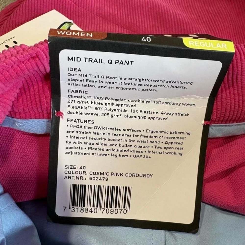 Haglöfs Mid Trail Q Pant Climatic Women's 40EU Regular Corduroy Pink European - Picture 4 of 8